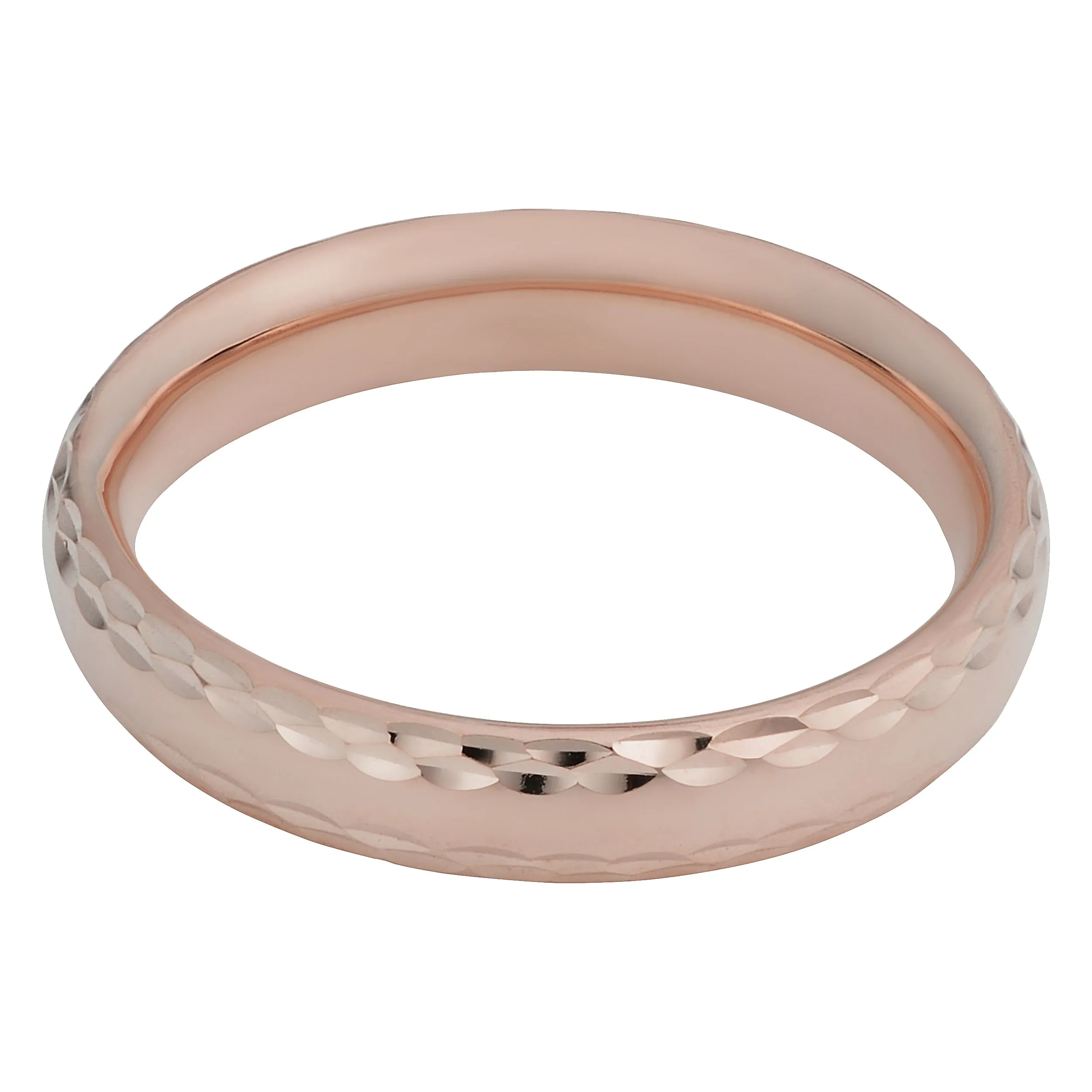 14k Rose Gold Diamond Cut 4mm Wide Hollow Wedding Band Ring