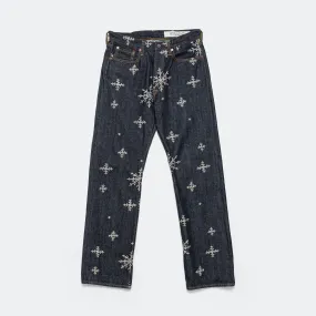 14oz Denim SNOW Embroidery 5P Jeans - Indigo