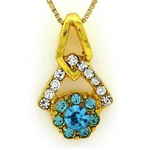 18K Yellow Gold-Plated Flower Cut Shape Aquamarine Color Stone German Silver Pen