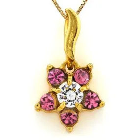 18K Yellow Gold-Plated Flower Shape Pink Color Stone German Silver Pendant Charm