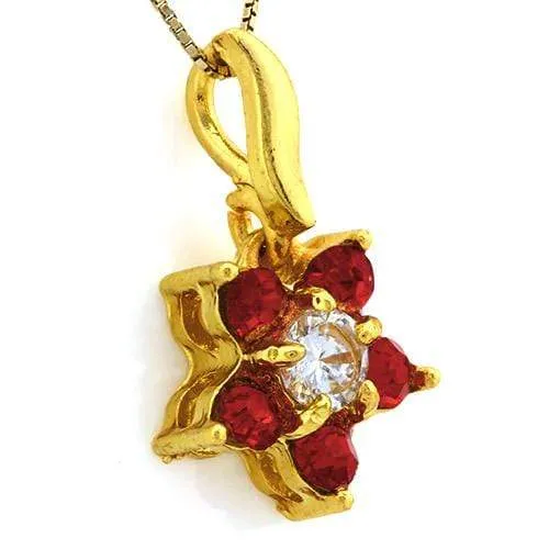 18K Yellow Gold-Plated Flower Shape Red Color Stone German Silver Pendant Charm