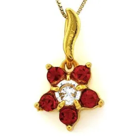 18K Yellow Gold-Plated Flower Shape Red Color Stone German Silver Pendant Charm