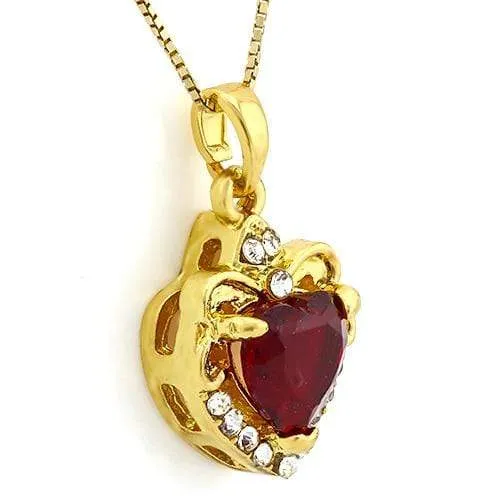 18K Yellow Gold-Plated Heart Cut Red Color Stone German Silver Pendant Charm