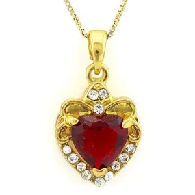 18K Yellow Gold-Plated Heart Cut Red Color Stone German Silver Pendant Charm