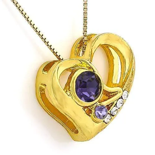 18K Yellow Gold-Plated Heart Shape Purple Stone German Silver Pendant Charm