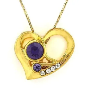 18K Yellow Gold-Plated Heart Shape Purple Stone German Silver Pendant Charm