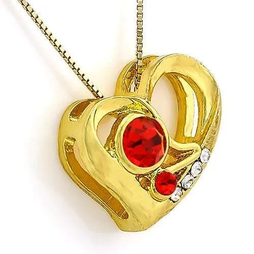 18K Yellow Gold-Plated Heart Shape Red Stone German Silver Pendant Charm