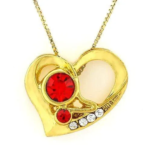 18K Yellow Gold-Plated Heart Shape Red Stone German Silver Pendant Charm