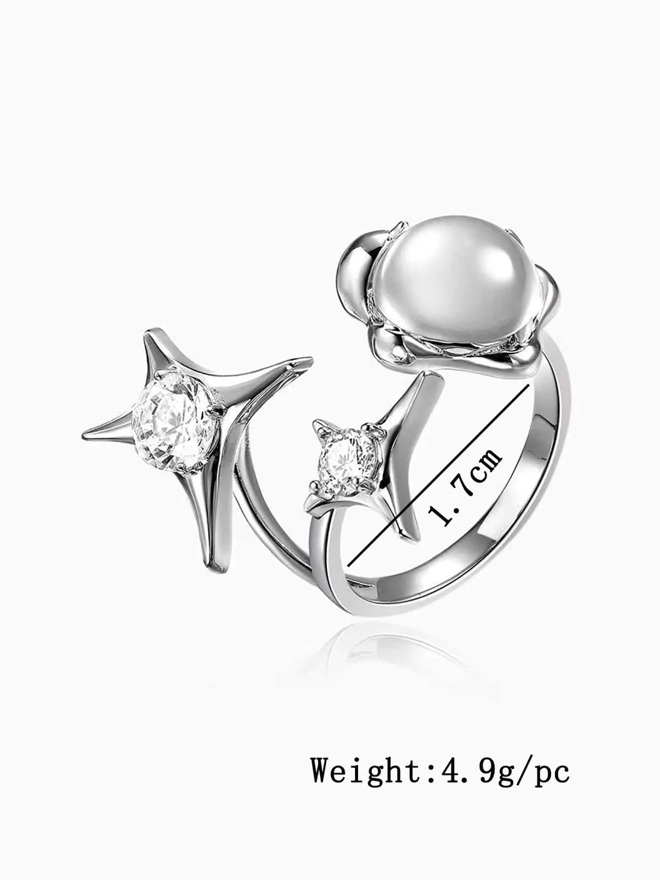 1pc European Cold Wind Lucky Star & Cubic Zirconia Cuff Open Ring For Women's Index Finger, Chic & Versatile, Daily Wear