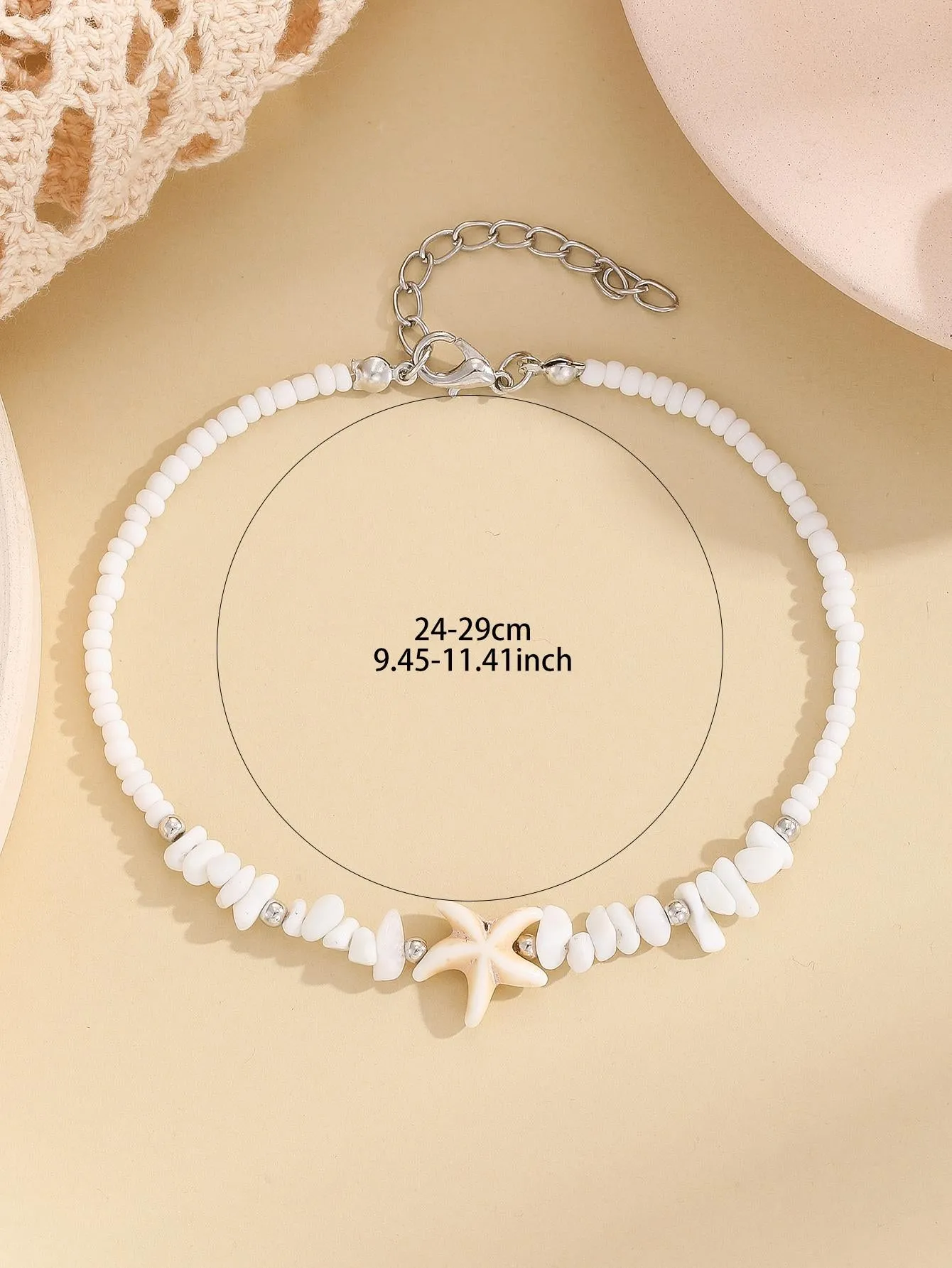 1pc Vacation Starfish Decor White Stone Beaded Anklet For Women For Beach Travel