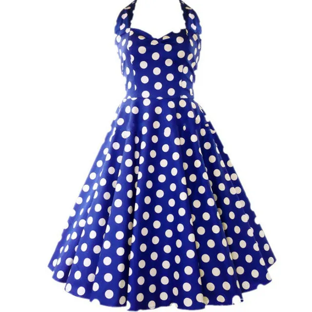 2017 Women Polka Dot Dress Big Swing Vestidos Retro Robe Casual Prom Rockabilly Party Dress 50s 60s Pinup Vintage Dresses