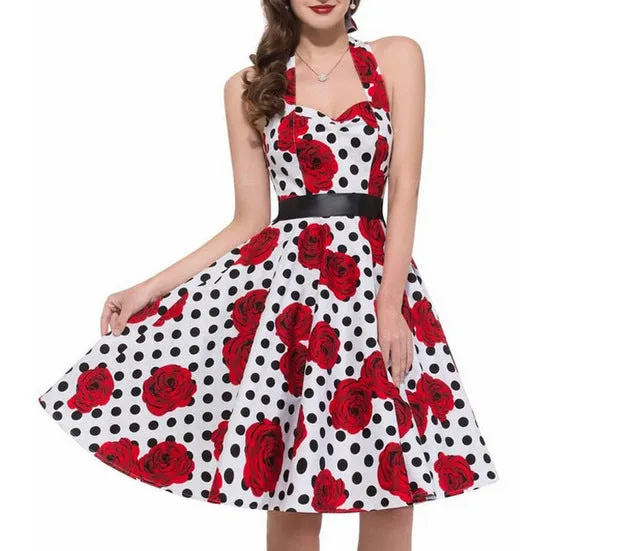 2017 Women Polka Dot Dress Big Swing Vestidos Retro Robe Casual Prom Rockabilly Party Dress 50s 60s Pinup Vintage Dresses