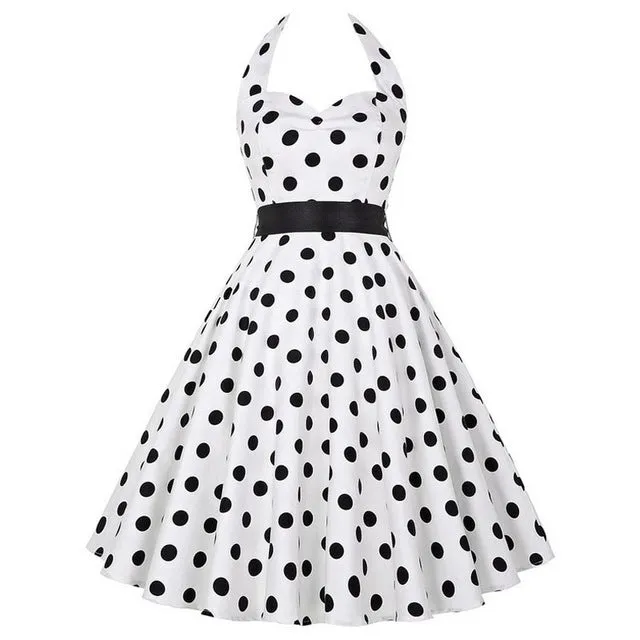 2017 Women Polka Dot Dress Big Swing Vestidos Retro Robe Casual Prom Rockabilly Party Dress 50s 60s Pinup Vintage Dresses