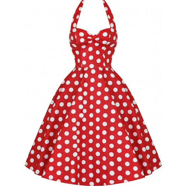 2017 Women Polka Dot Dress Big Swing Vestidos Retro Robe Casual Prom Rockabilly Party Dress 50s 60s Pinup Vintage Dresses