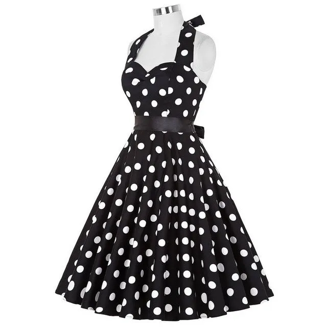 2017 Women Polka Dot Dress Big Swing Vestidos Retro Robe Casual Prom Rockabilly Party Dress 50s 60s Pinup Vintage Dresses