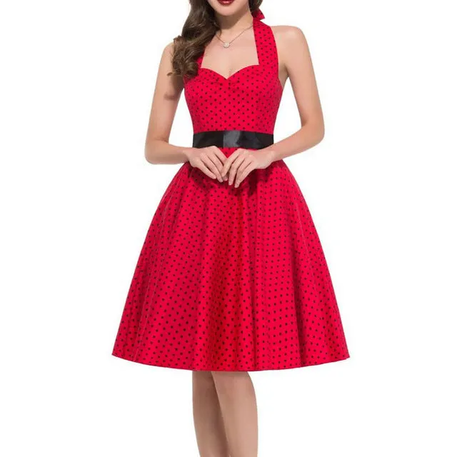 2017 Women Polka Dot Dress Big Swing Vestidos Retro Robe Casual Prom Rockabilly Party Dress 50s 60s Pinup Vintage Dresses