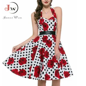 2017 Women Polka Dot Dress Big Swing Vestidos Retro Robe Casual Prom Rockabilly Party Dress 50s 60s Pinup Vintage Dresses