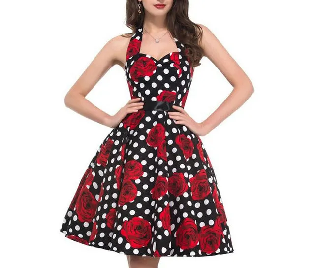 2017 Women Polka Dot Dress Big Swing Vestidos Retro Robe Casual Prom Rockabilly Party Dress 50s 60s Pinup Vintage Dresses