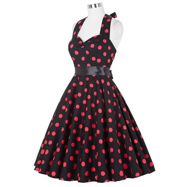 2017 Women Polka Dot Dress Big Swing Vestidos Retro Robe Casual Prom Rockabilly Party Dress 50s 60s Pinup Vintage Dresses