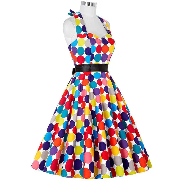 2017 Women Polka Dot Dress Big Swing Vestidos Retro Robe Casual Prom Rockabilly Party Dress 50s 60s Pinup Vintage Dresses