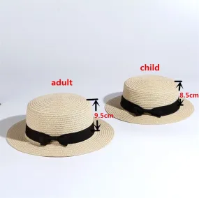 2023 simple Summer Parent-child Beach Hat Female Casual Panama Hat Lady Brand Women Flat brim Bowknot Straw cap girls Sun Hat