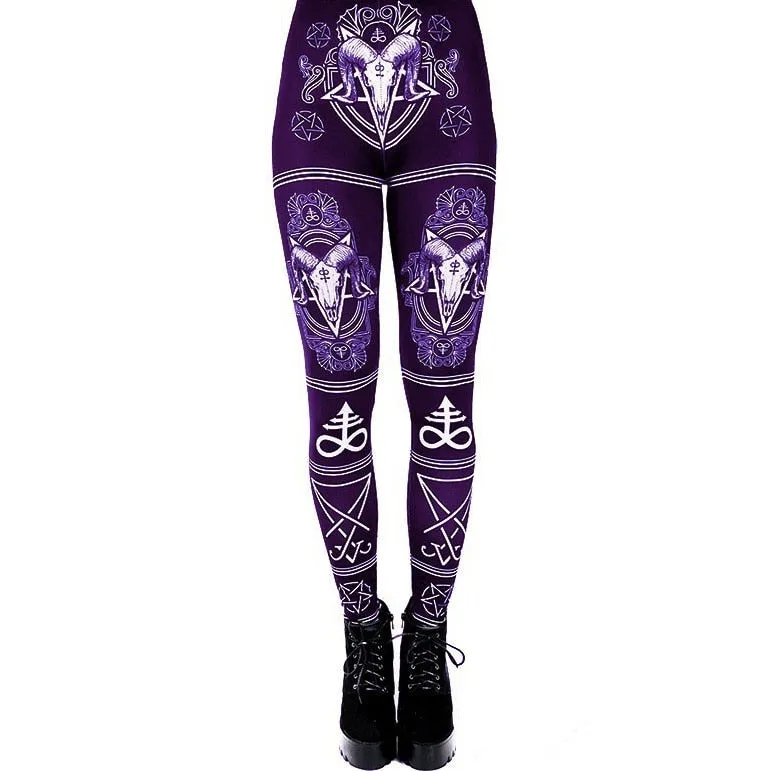 3D Printed Ouija Devil Satan Women Leggings For Fitness Goat Horn Hexagram Pants Elastic Workout Leging