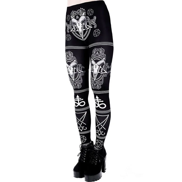 3D Printed Ouija Devil Satan Women Leggings For Fitness Goat Horn Hexagram Pants Elastic Workout Leging