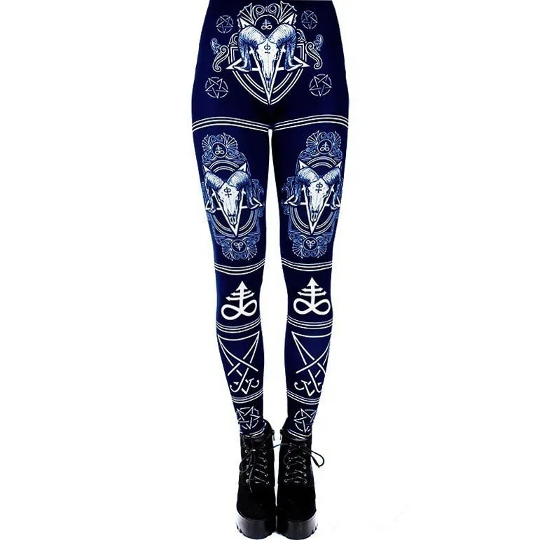 3D Printed Ouija Devil Satan Women Leggings For Fitness Goat Horn Hexagram Pants Elastic Workout Leging