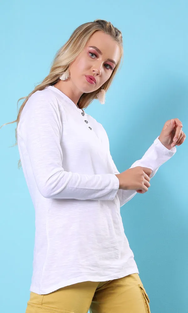 42003 Solid Long Sleeves Casual Top - White