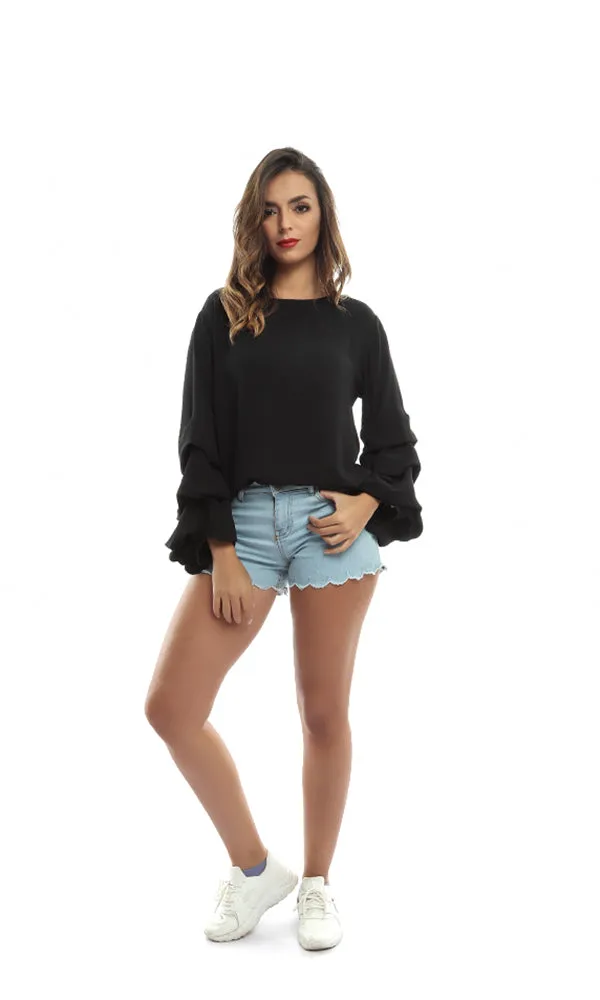 48680 Elegant Solid Slip On Blouse - Balck