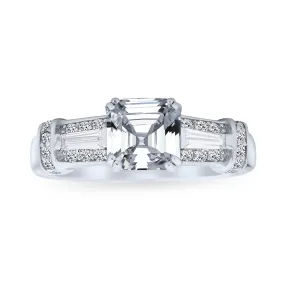 4CT CZ Asscher Cut Engagement Ring Baguettes Band .925 Sterling Silver