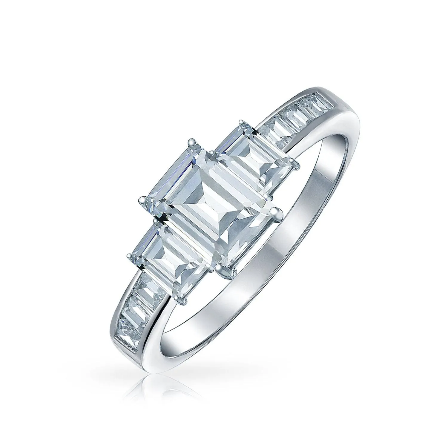 4CT CZ Asscher Cut Engagement Ring Baguettes Band .925 Sterling Silver