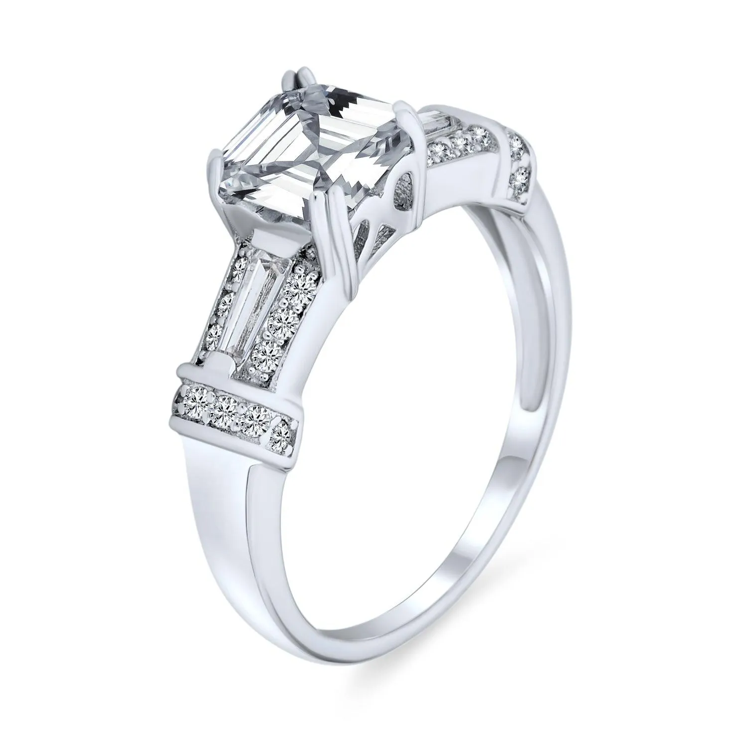 4CT CZ Asscher Cut Engagement Ring Baguettes Band .925 Sterling Silver