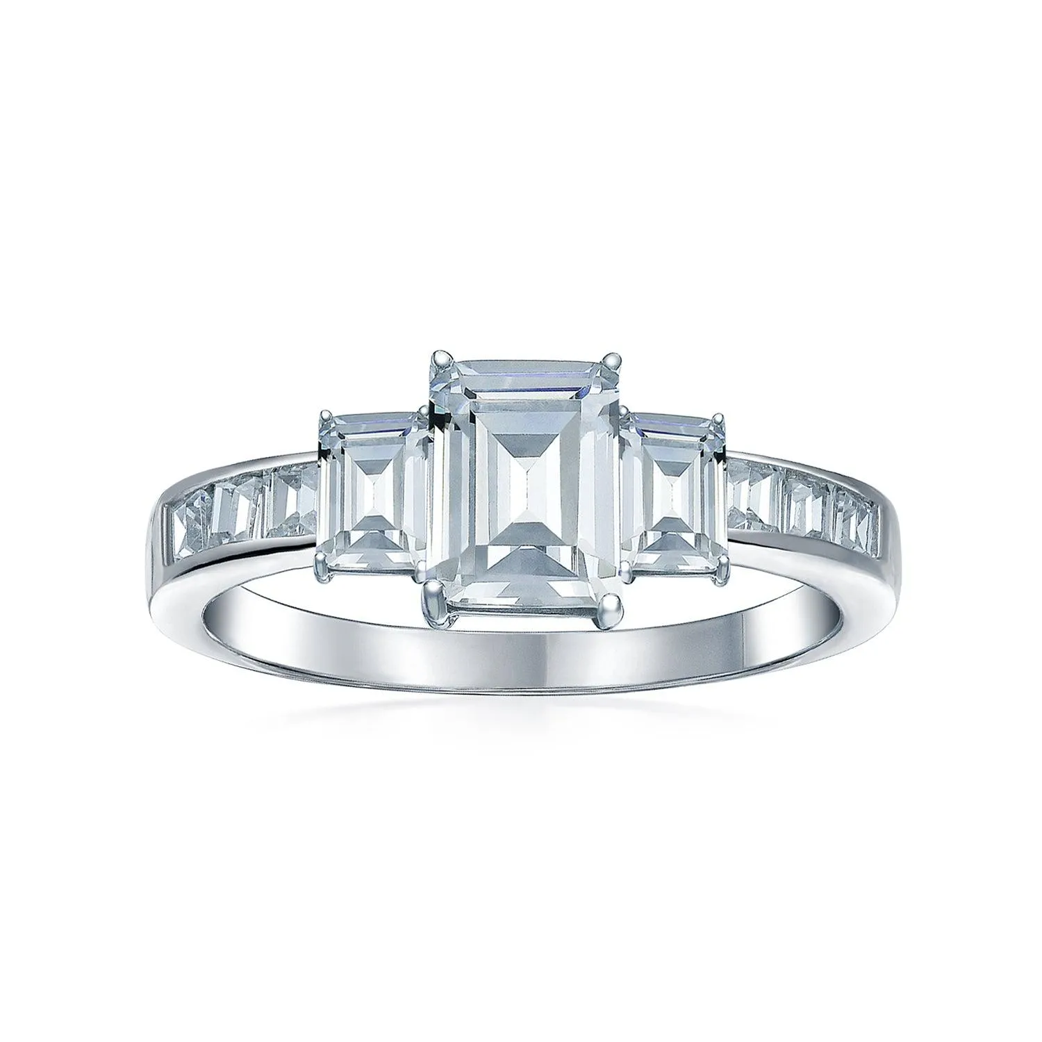 4CT CZ Asscher Cut Engagement Ring Baguettes Band .925 Sterling Silver