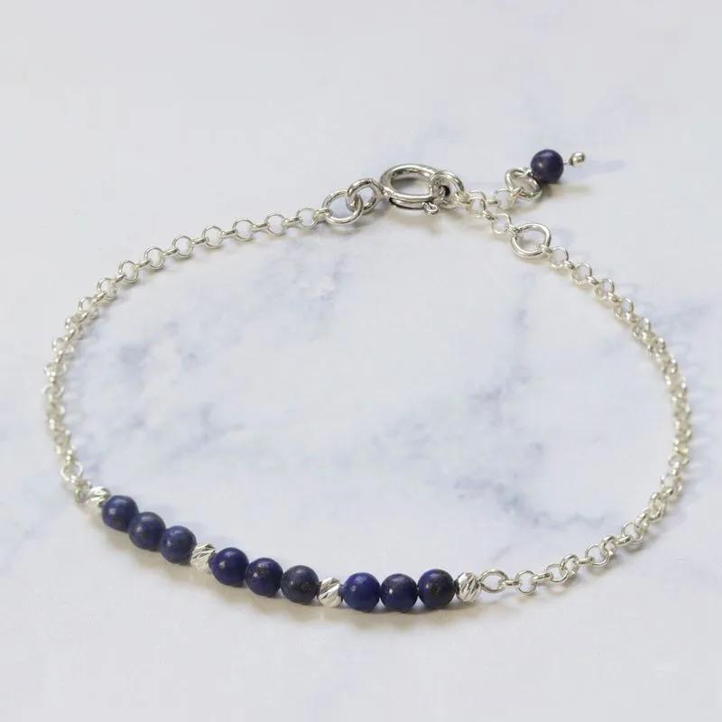 925 Silver Lapis Lazuli Bracelet - Handmade Women's December Birthstone Gift