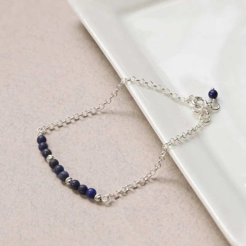 925 Silver Lapis Lazuli Bracelet - Handmade Women's December Birthstone Gift