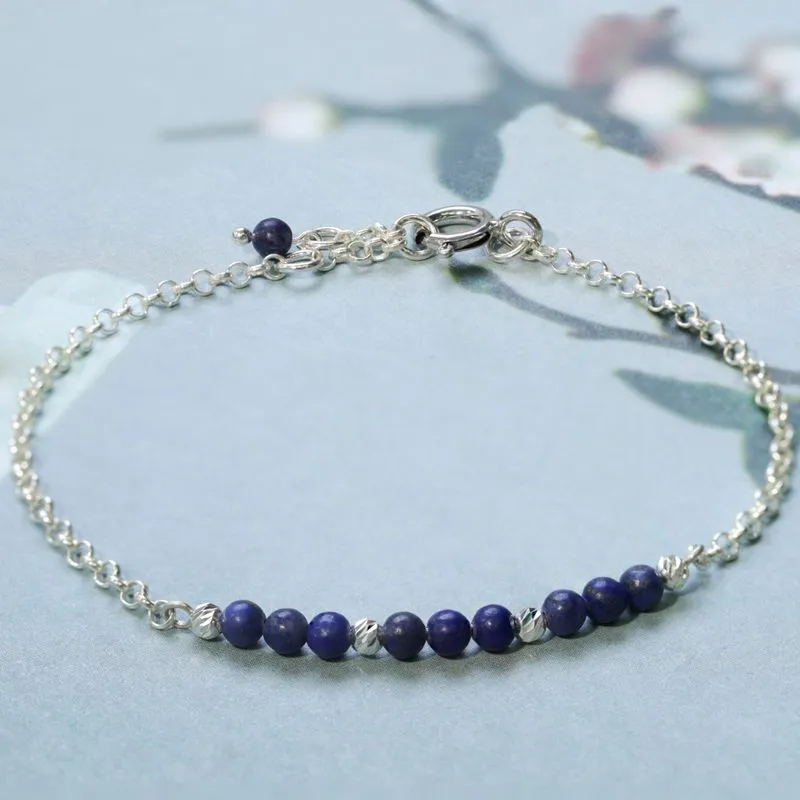 925 Silver Lapis Lazuli Bracelet - Handmade Women's December Birthstone Gift