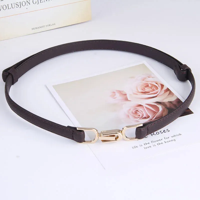 Adjustable PU Leather Ladies Dress Belts Skinny Thin Women Waist Belts Strap Gold Color Buckle