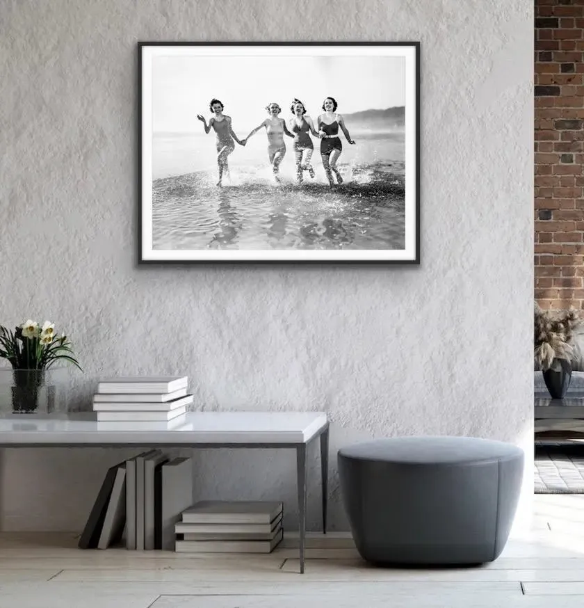 At The Beach - Vintage Photographic Women At Beach Print On Paper Or Canvas