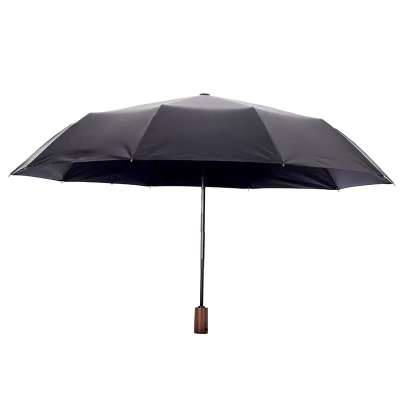 Automatic ten-bone umbrella solid wood handle.