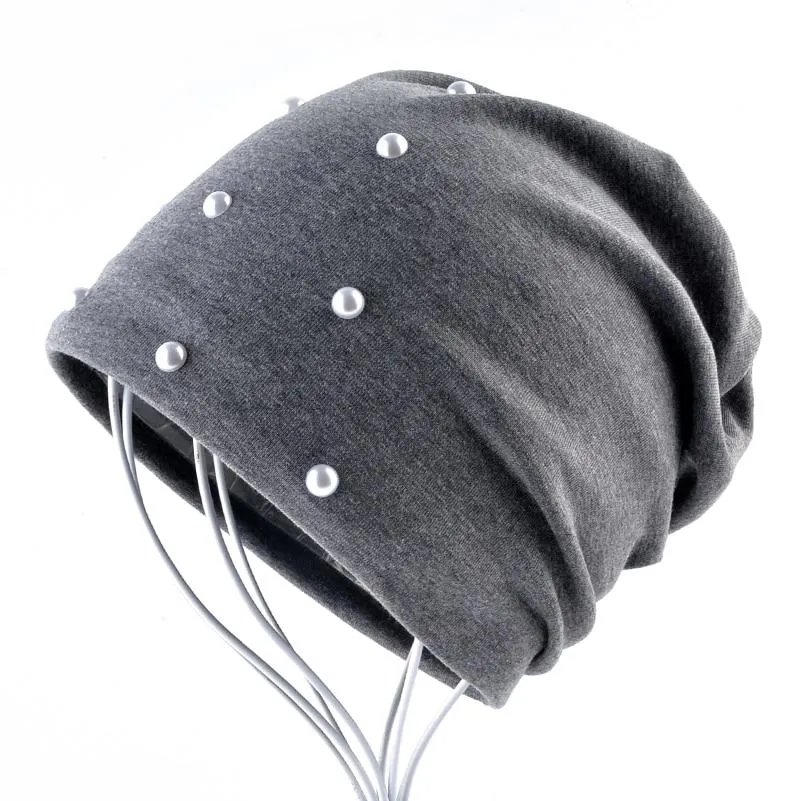 Autumn Fashion Cotton Pearl Knitted Beanie Caps for Women