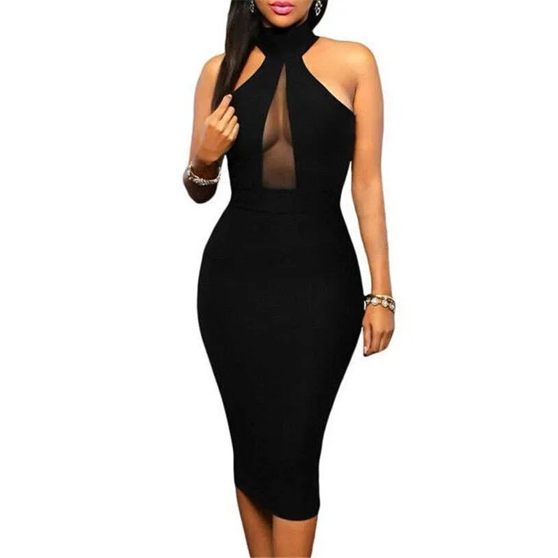 Basic Round Neck Plain Bodycon Dress