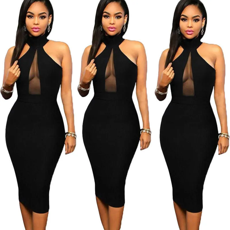 Basic Round Neck Plain Bodycon Dress