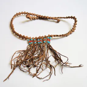 Beach necklace, Braided natural leather, Ethnic jewelry, Bohemian choker