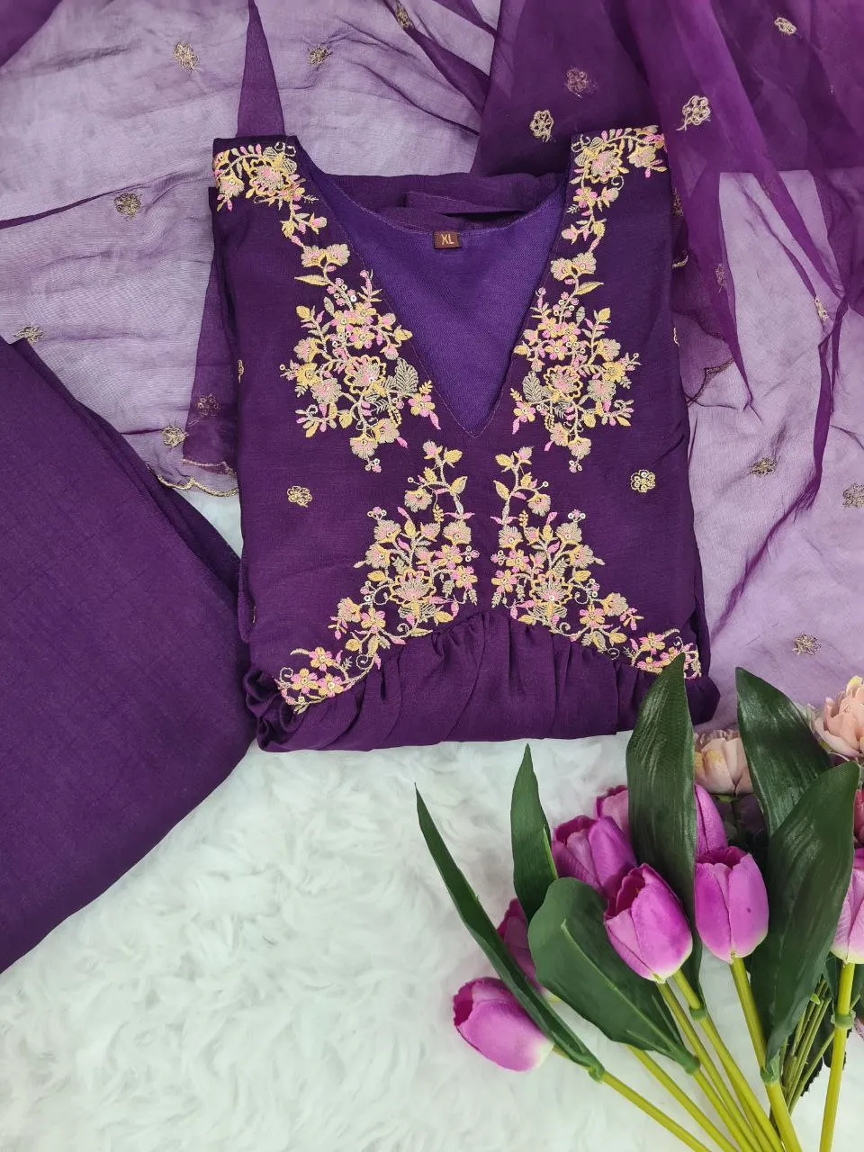 Beautiful Purple Party Wear 3 Piece Women Kurta Suit