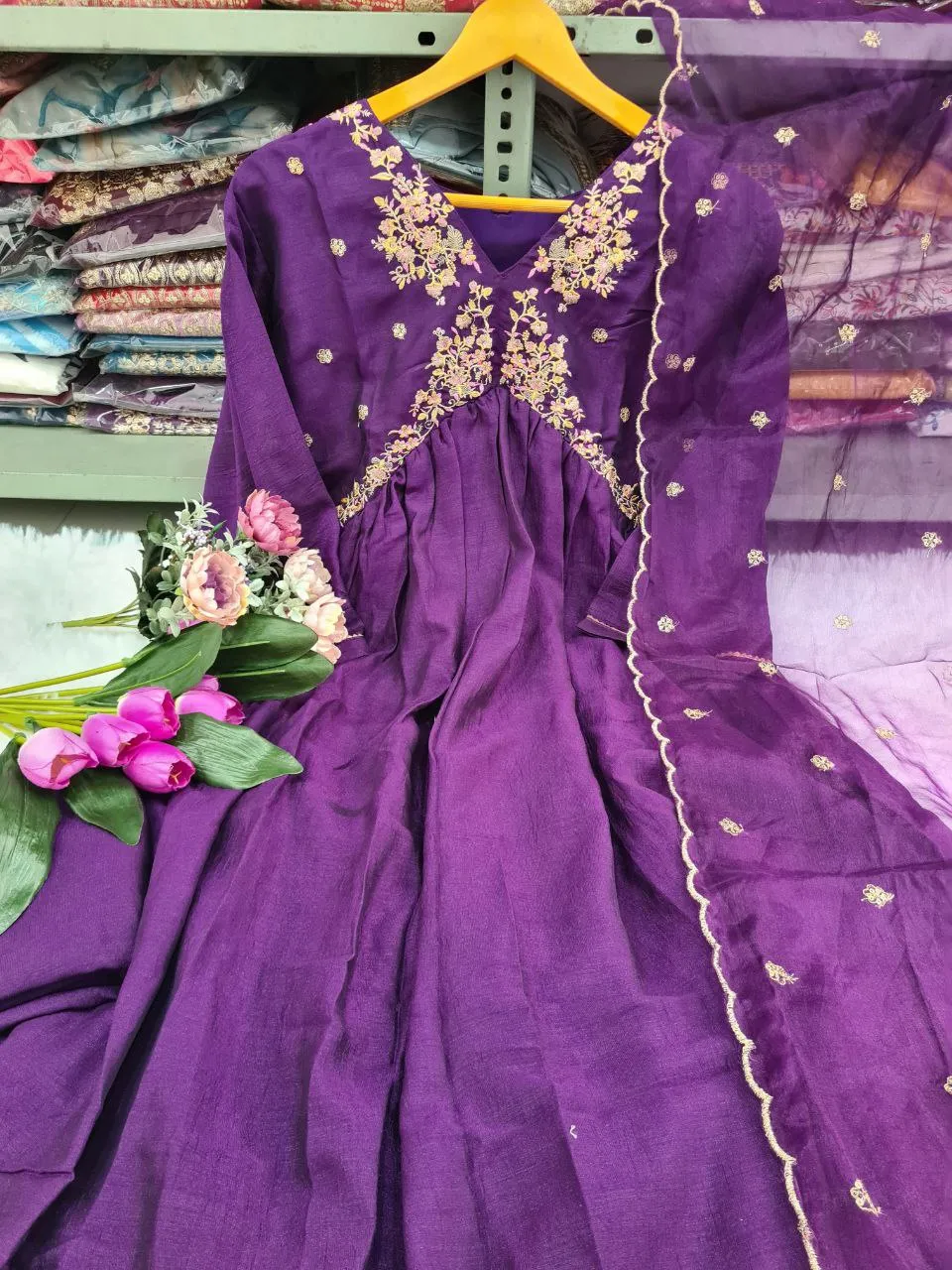 Beautiful Purple Party Wear 3 Piece Women Kurta Suit