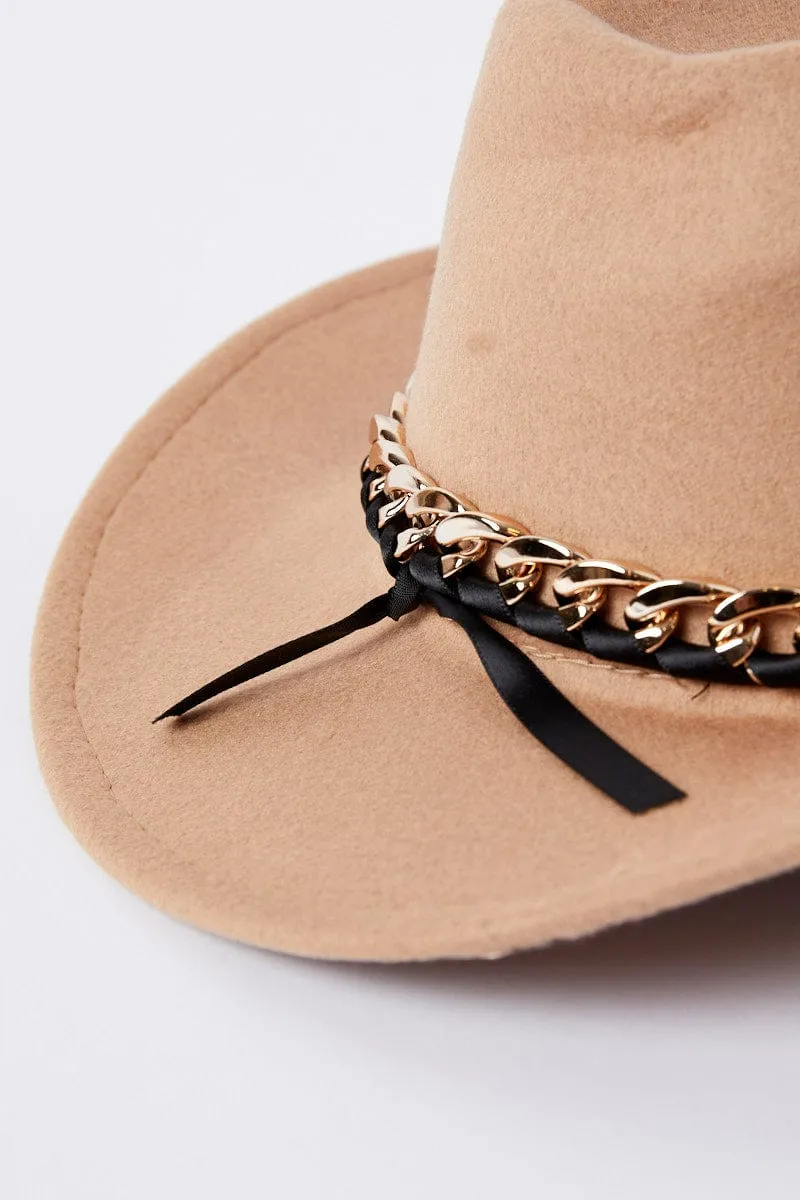 Beige Chain Decor Cowboy Hat