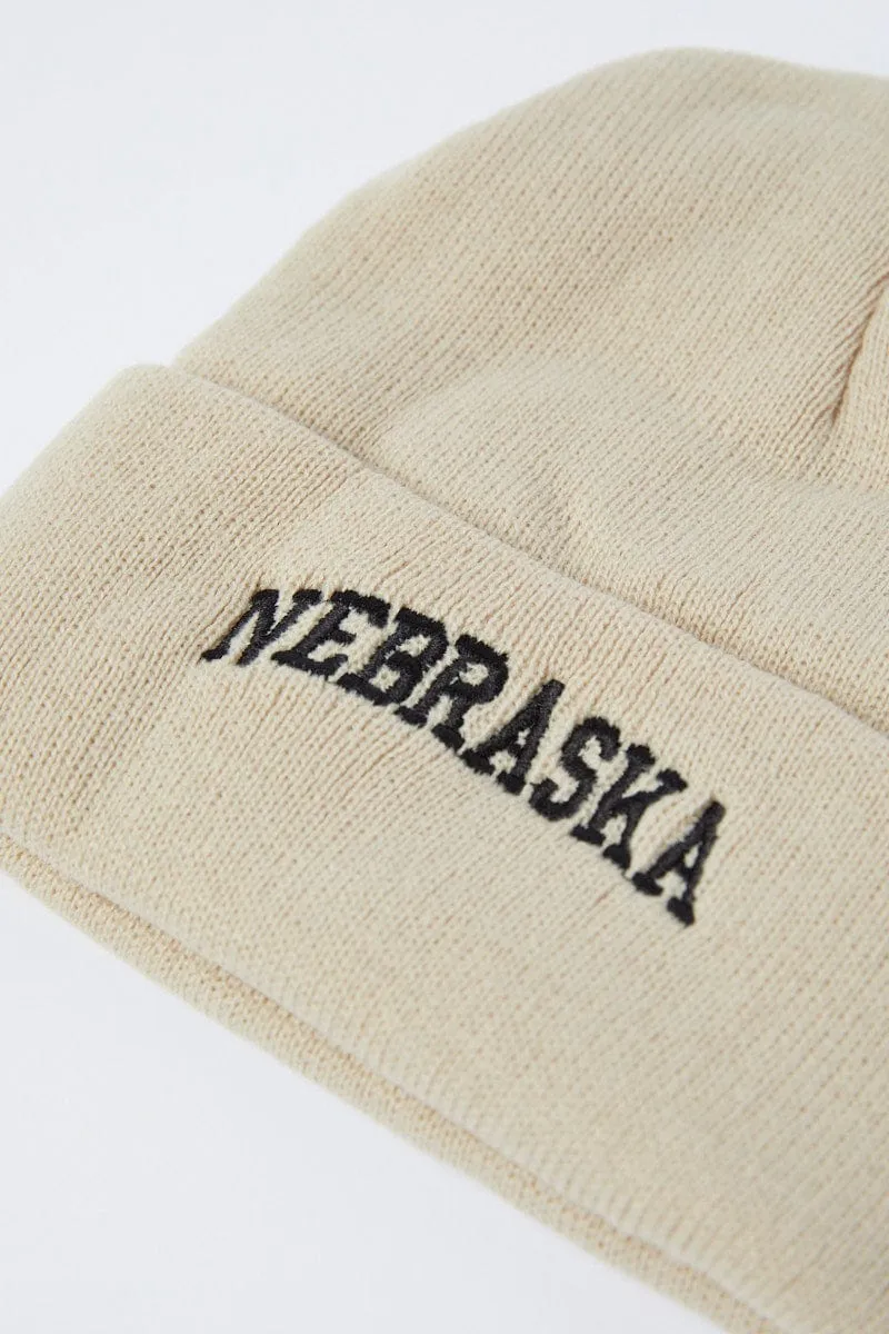 Beige Nebraska Beanie