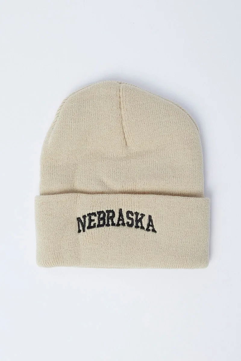 Beige Nebraska Beanie