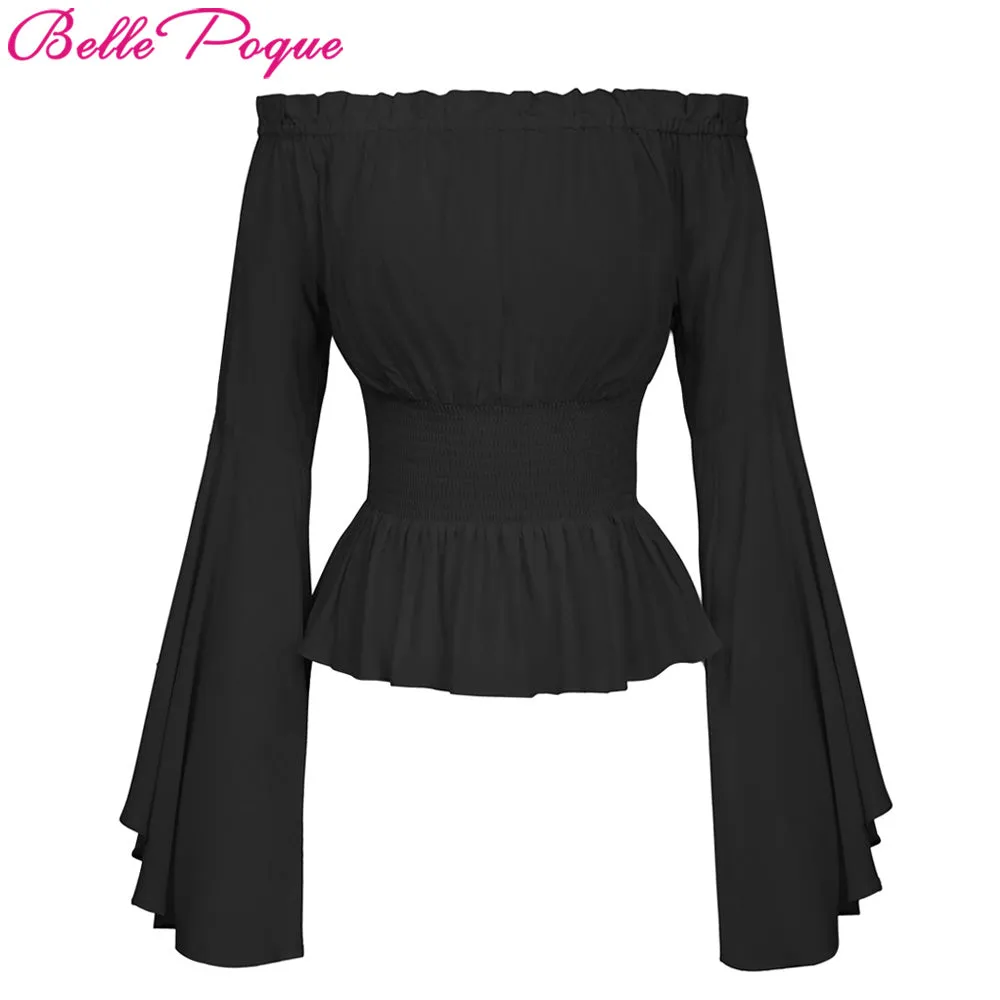 Belle Poque Sexy Off Shoulder Womens Tops Retro Vintage Renaissance Gothic Blouse femme Women Victorian Long Bell Sleeves Shirts